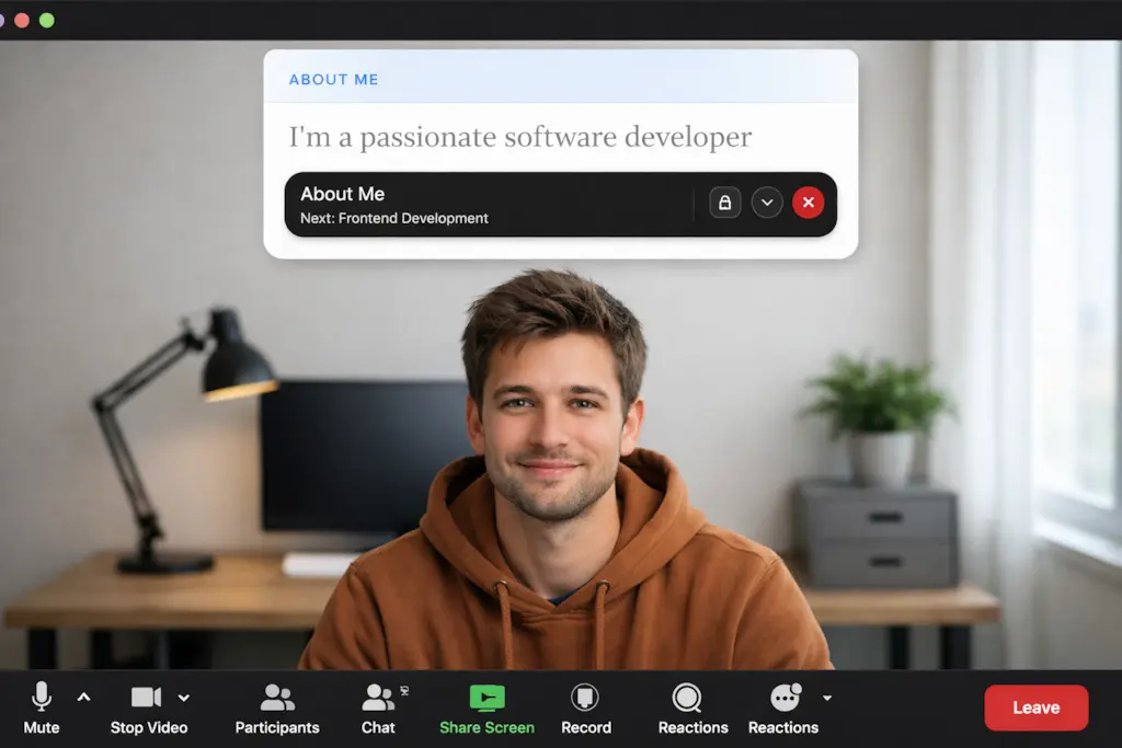 Zoom call with AtGlance teleprompter overlay